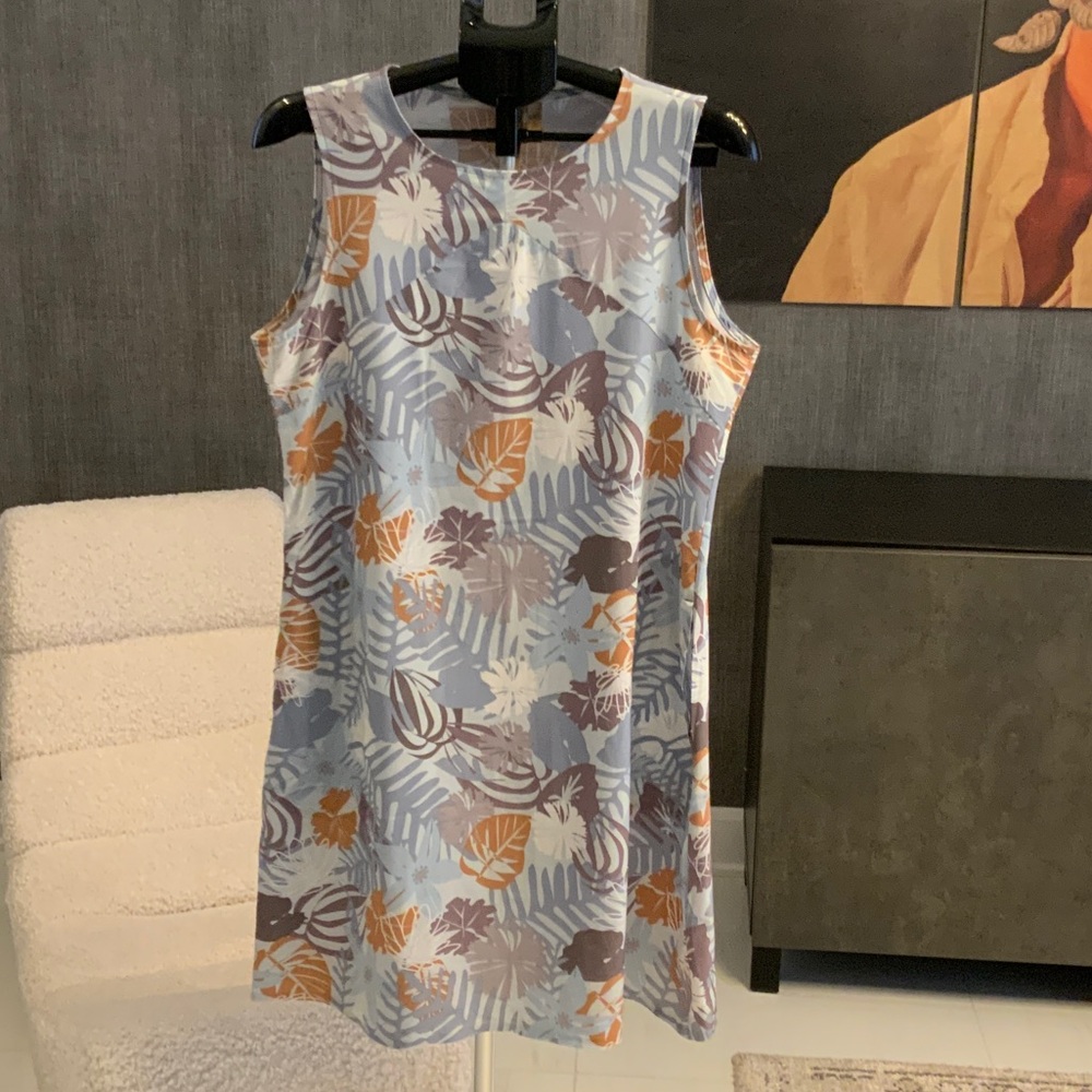 Indyeva Tropical Leaf Print Sleeveless Lieve Dress L